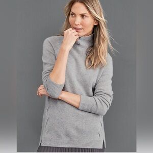 Garnet Hill Cashmere Cable Detail Soft Gray Turtleneck Sweater
